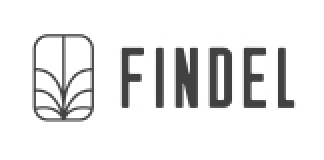 Black and white logo featuring an open book icon and the word FINDEL in bold, classic lettering.