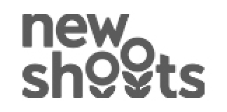 New Shoots text logo featuring small plant icons nestled inside each letter o, creating a fresh, organic look.