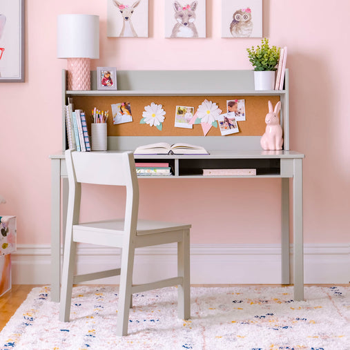 G76908 Martha Stewart Living and Learning Kids' Desk with Hutch and Chair Gray_Environment1 | Gray