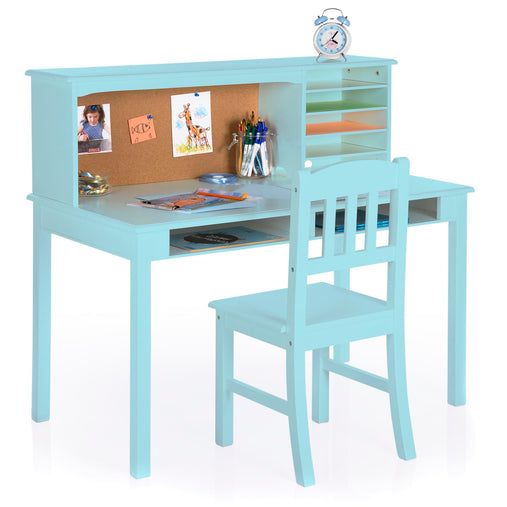 G27644 Guidecraft Childrens Media Desk and Chair Set Teal Quarter Propped | Teal