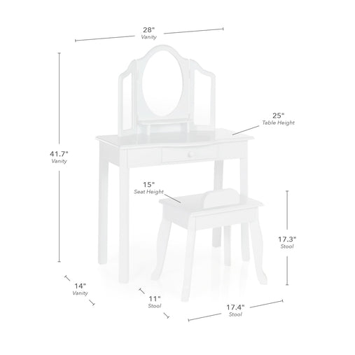 G85710 Classic Vanity and Stool white dimension | White