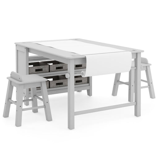 G76909 Martha Stewart Living and Learning Kids' Art Table and Stool Set Gray Quarter with Stools | Gray
