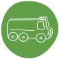 White outline of a delivery truck on a green circular background, perfect for transportation or logistics themes.