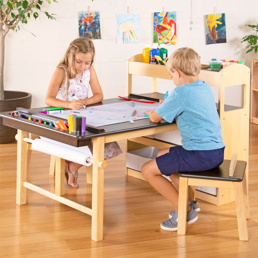 Mesa infantil, mesa blanca para jugar, artesanía y pintura en la