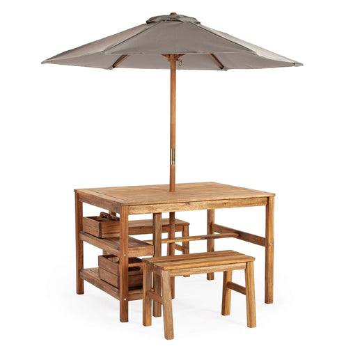 children's patio set umbrella KOTEK Kids Picnic Table with Umbrella, Outdoor Table & 2 Folding Chairs, Cute Pattern Furniture, Portable Kids Table and Chair for Backyard, Garden, Beach (Yellow Tiger) The modern wood stains and the colours of the canvas are a good addition to your existing patio furniture. KidKraft Outdoor Chaise with Umbrella