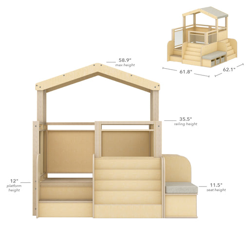 G97117 Cozy Corner Reading Loft Natural dimensions B