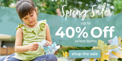 Promotional banner for a spring sale with a child playing outdoors.