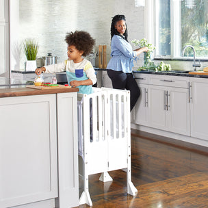 Contemporary Kitchen Helper Stool with 2 Keepers White