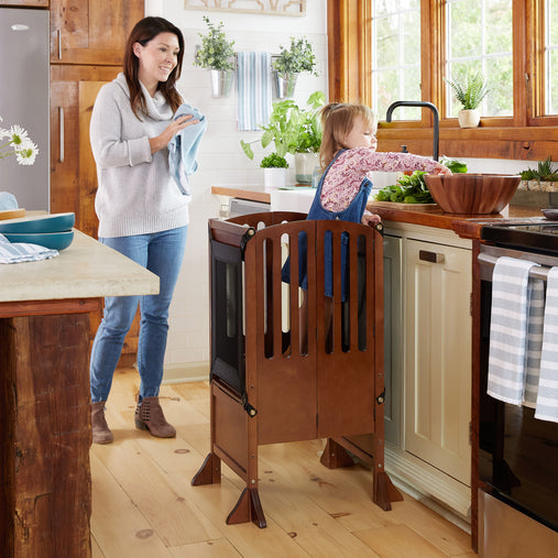 Guidecraft Contemporary Kitchen Helper Stool with 2 Keepers - Walnut