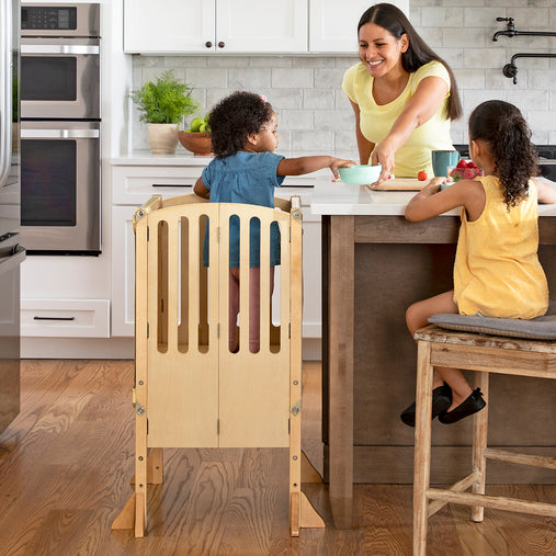 Guidecraft Contemporary Kitchen Helper Stool with 2 Keepers - Natural