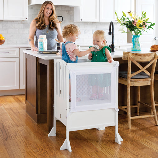Guidecraft Kitchen Helper Stool with 2 Keepers - Double - White Double