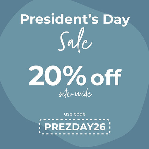 President's Day sale advertisement with 20% off text and a code 