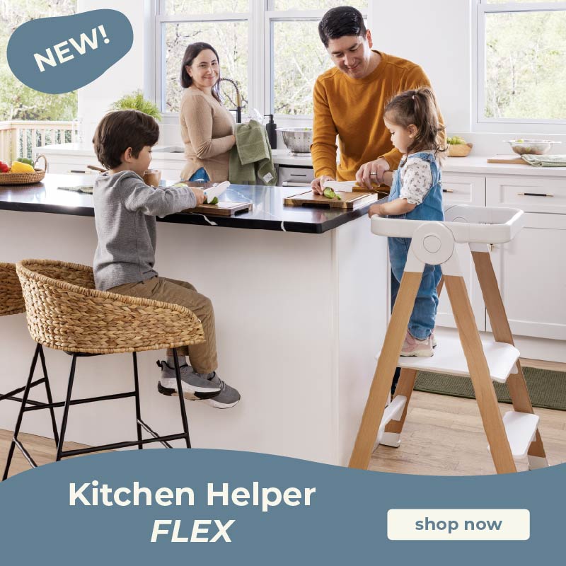 All new Kitchen Helper Flex, made for the whole family, click to shop the Flex toddler tower.
