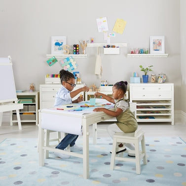 Martha Stewart Crafting Kids Art Table two kids sitting at the table creating art