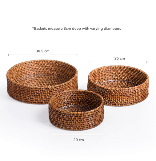 U2422 Circle Woven Mirror Tray Set of 3-Dimension Images cm