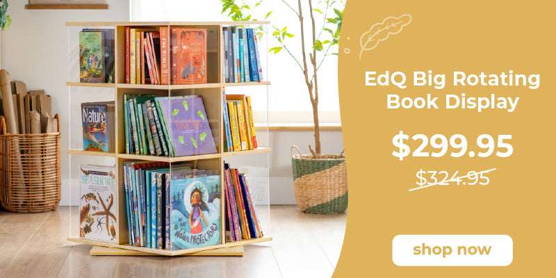 EdQ Big Rotating Book Display, Wooden bookshelf with books, click to shop regular price $324.95, sale price $299.95