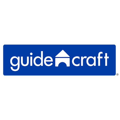 Guidecraft logo with white text and a house-shaped icon on a blue background, reflecting quality and creativity.