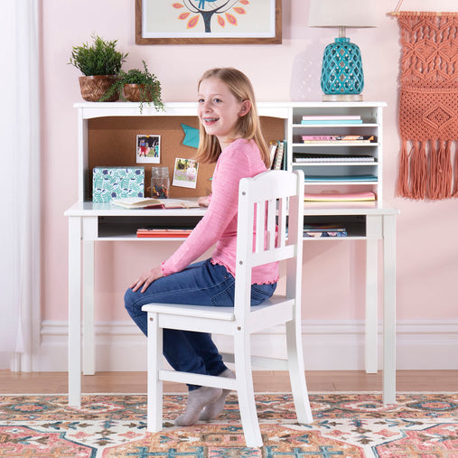 G27642 Guidecraft Childrens Media Desk and Chair Set White Lifestyle Main Image Crop | White