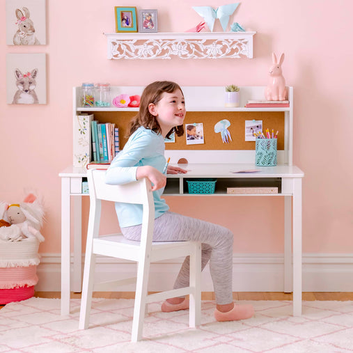 G76808 Martha Stewart Living and Learning Kids' Desk with Hutch and Chair White Lifestyle1 | Linen White
