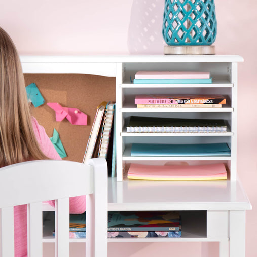 G27642 Guidecraft Childrens Media Desk and Chair Set White Lifestyle Detail 1 | White