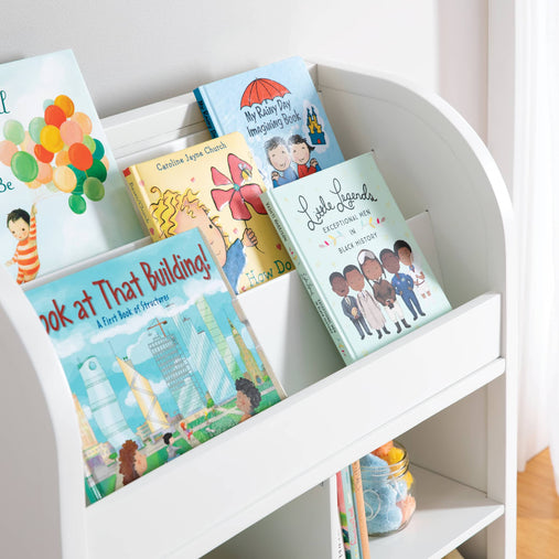 G27848 Martha Stewart Kids Book and Bin Browser with Bin White Env Detail 1 | Linen White