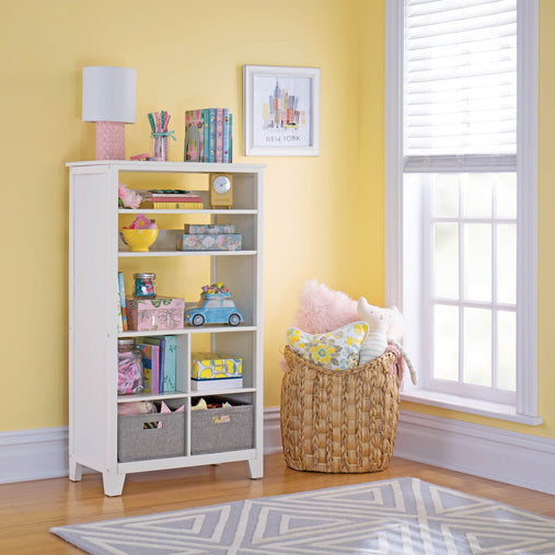 G76805 White Tall Bookcase Environmental 2 | Linen White