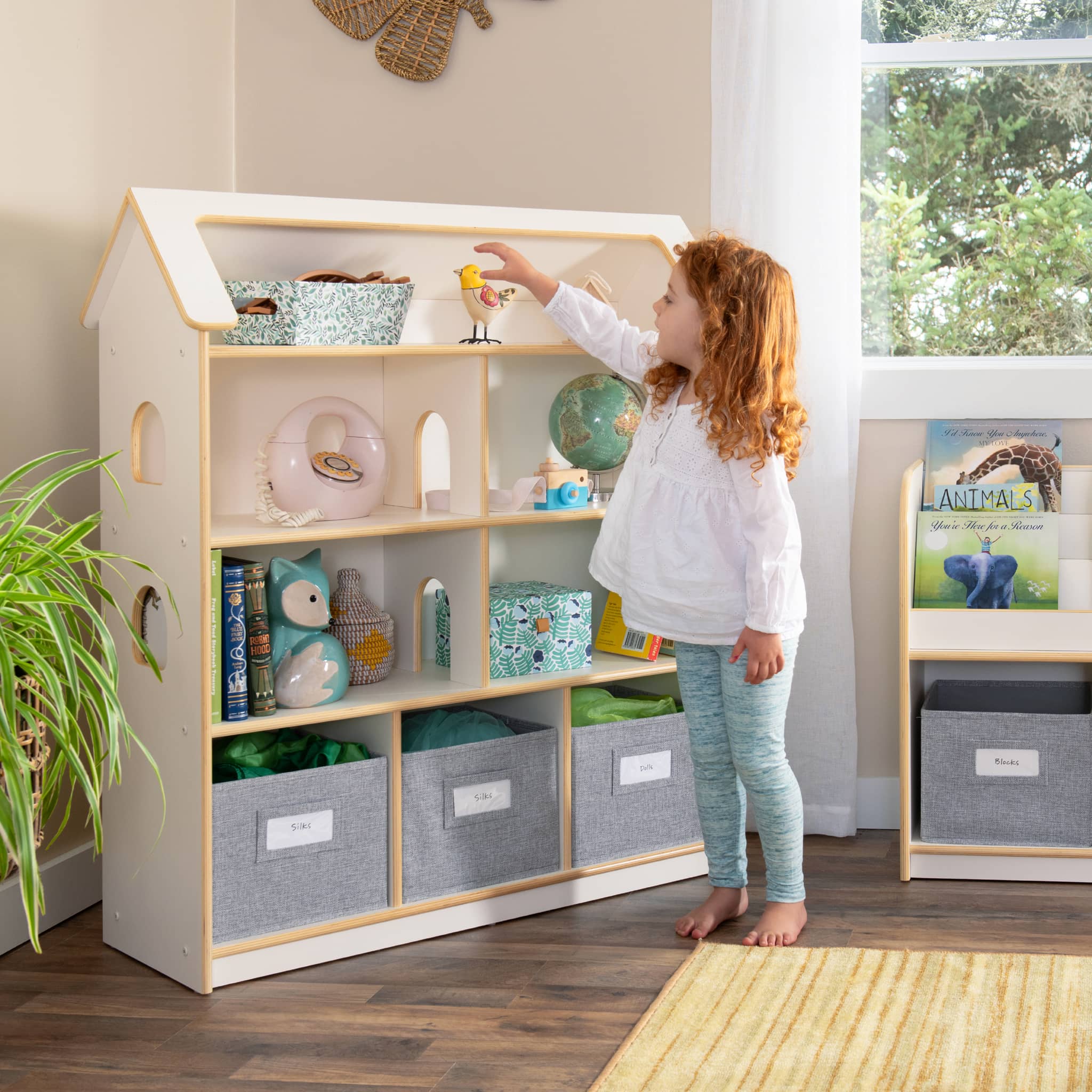EdQ Dollhouse Bookcase with Bins – Guidecraft EdQ Dollhouse Bookcase with Bins – Guidecraft